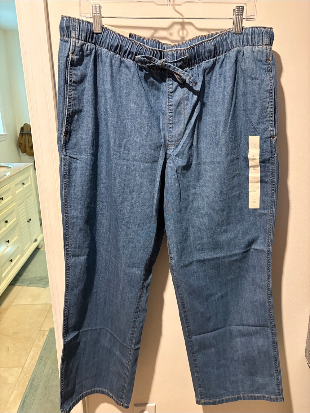 Banana Republic Women's Blue Straight-Leg Drawstring Jeans